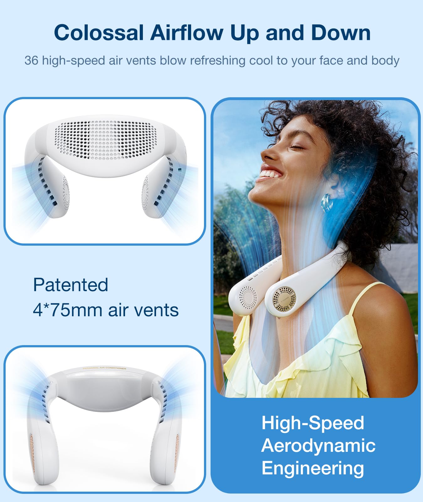 TORRAS COOLiFY Air 2024 Upgraded Neck Air Conditioner - Ultra Lightweight Portable Rechargeable Personal Cooling Fan with 3 Modes (Cooling/Fan/Heat) - Perfect for Outdoor Activities, Office, Travel & Summer Use - White
