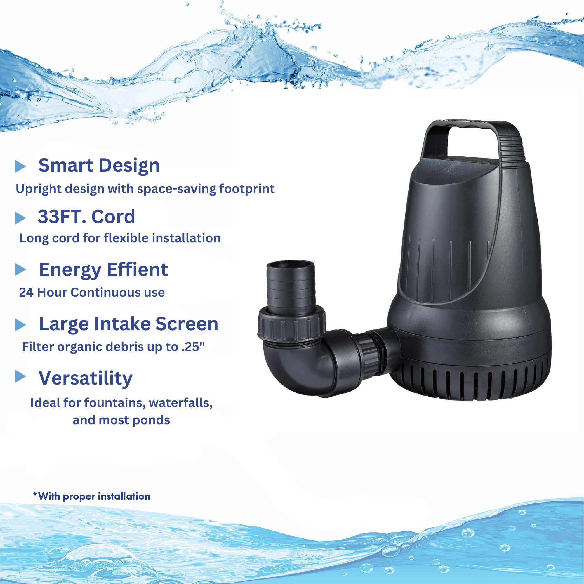 HALF OFF PONDS Manta 2,100 GPH Magnetic Drive Submersible Water Pump - High Performance 2100 GPH Max Flow, Energy Efficient, Durable Black Design for Ponds, Fountains & Water Features