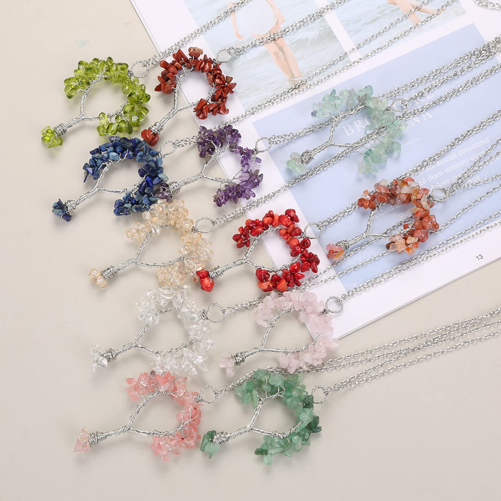 Handmade Tree of Life Pendant Necklace - Natural Redstone, Fluorite & Aventurine Gemstone Jewelry for Women | Spiritual Healing, Meditation & Gift Giving
