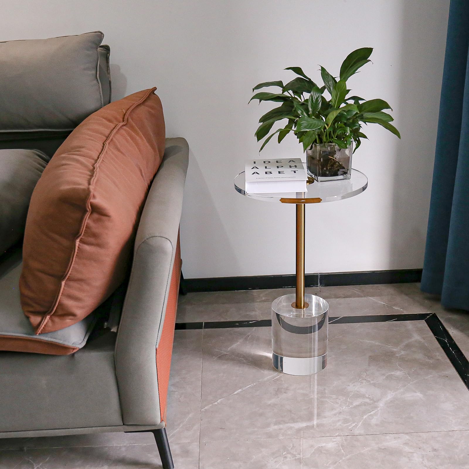 Modern Clear Acrylic Side Table with Gold Base - 13.8
