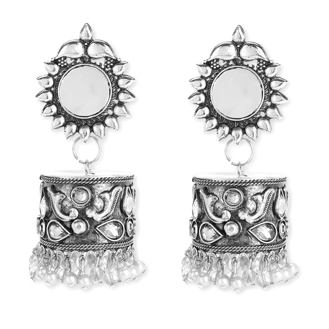 Oxidized Silver Jhumka Chandbali Earrings for Women & Girls | Traditional German Silver Chandelier Earrings | Big Jhumki Dangle Earrings | Perfect Birthday & Anniversary Gift | Wedding, Party & Festival Jewelry Accessory