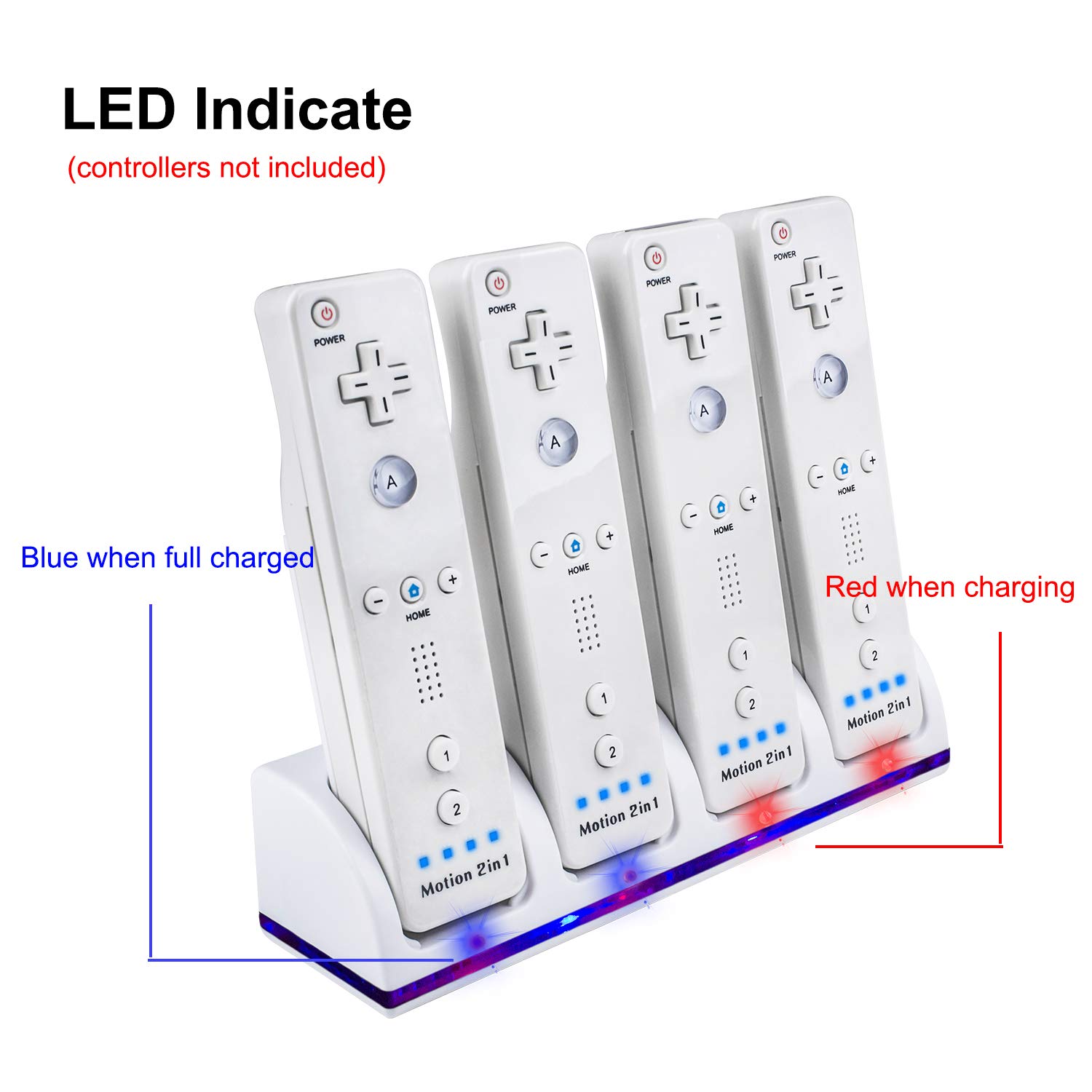 Upgraded Wii Remote Controller 4-Port Charging Station with 4 Rechargeable Batteries, USB Cable & Wall Adapter - Fast Charging Dock for Nintendo Wii/Wii U Gaming Accessories - Perfect for Family Game Nights & Multiplayer Sessions