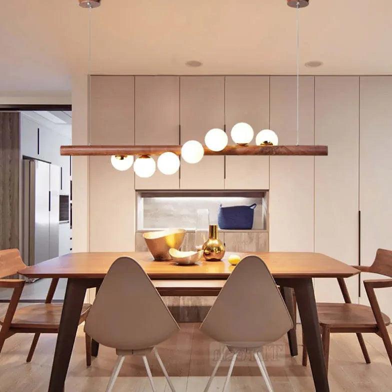 Modern Wooden Glass Ball Industrial Nordic Pendant Light - Vintage Edison Bulb Fixture for Dining Room, Kitchen Island, Living Room & Bedroom Lighting