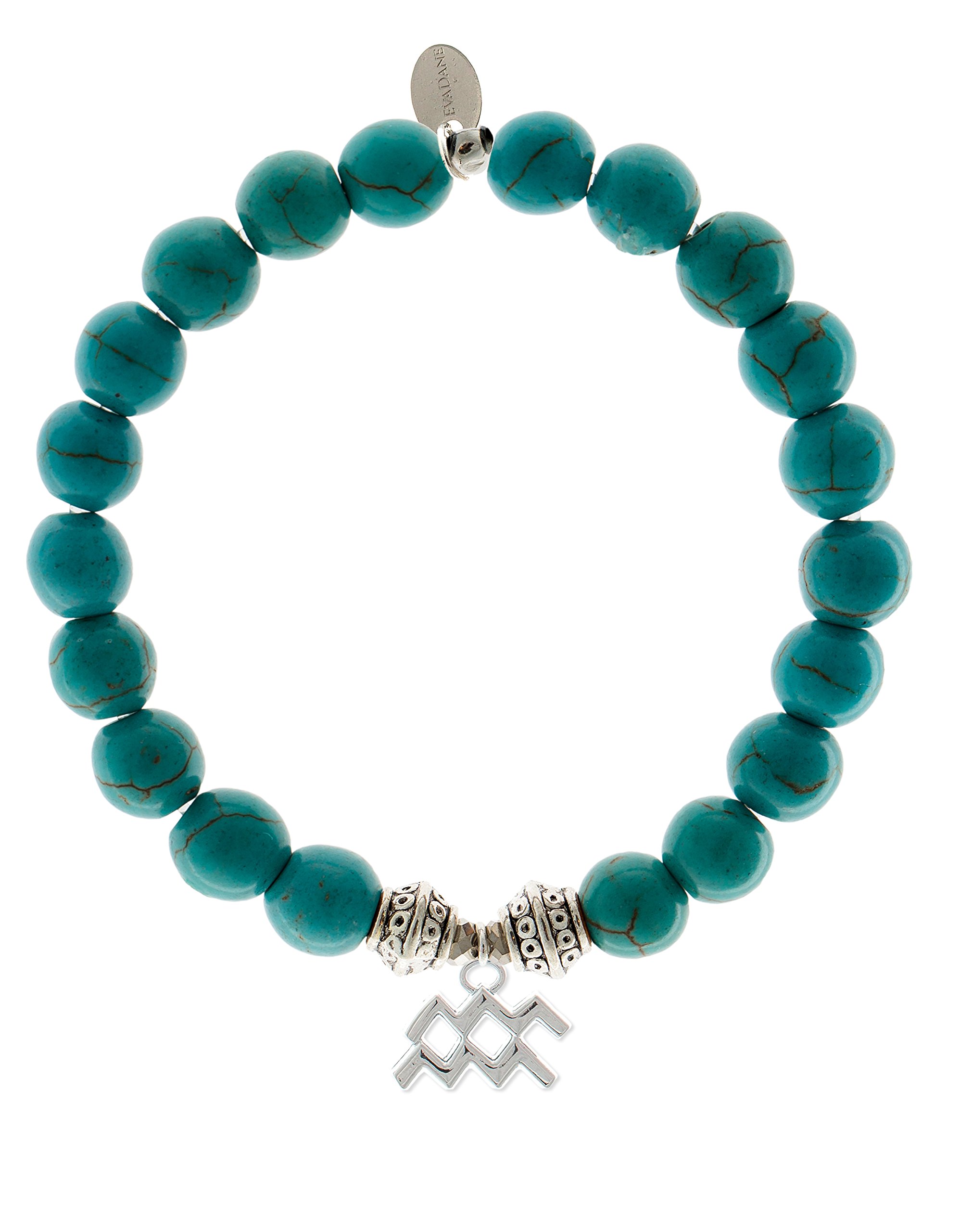 Natural Turquoise Gemstone Tibetan Bead Aquarius Charm Stretch Bracelet for Women - Handmade Adjustable Boho Jewelry for Zodiac Gifts, Meditation & Spiritual Healing