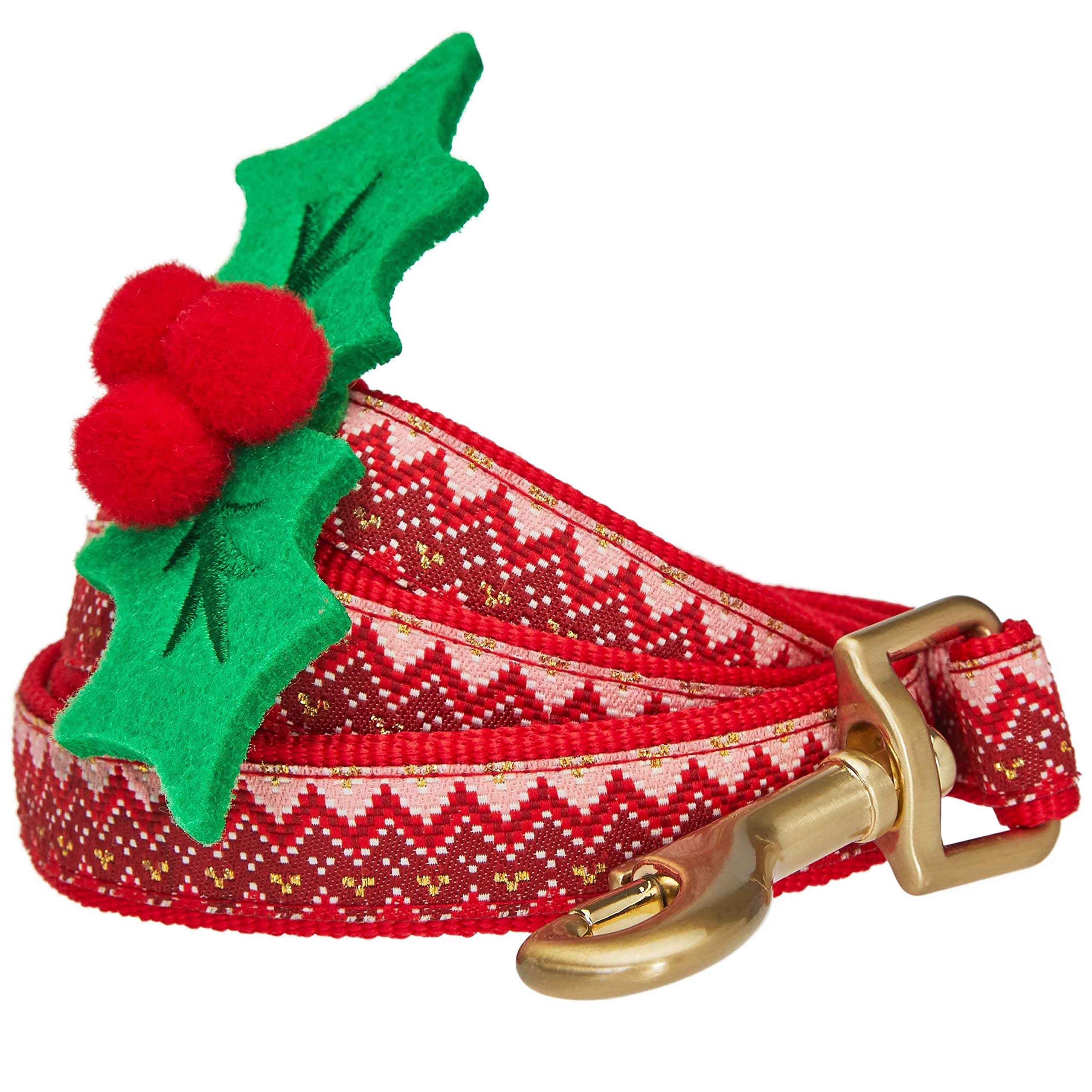 Blueberry Pet Christmas Collar and Leash Set - Small Holly Pattern Dog Collar with Matching Leash for Holiday Outfits & Festive Pet Photos