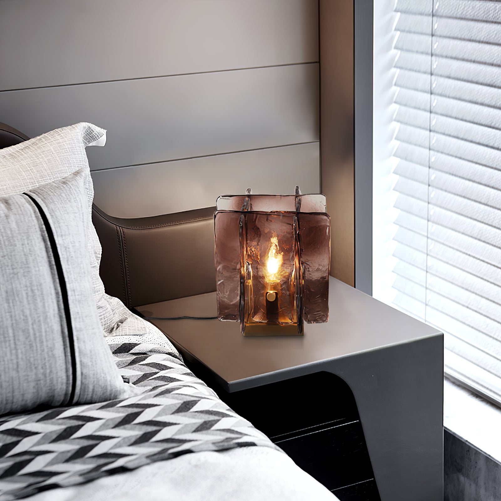Amber LED Building Block Table Lamp - Modern Nightstand Light for Bedroom, Living Room, and Office Decor - Perfect for Reading, Relaxing, and Creating Cozy Ambiance