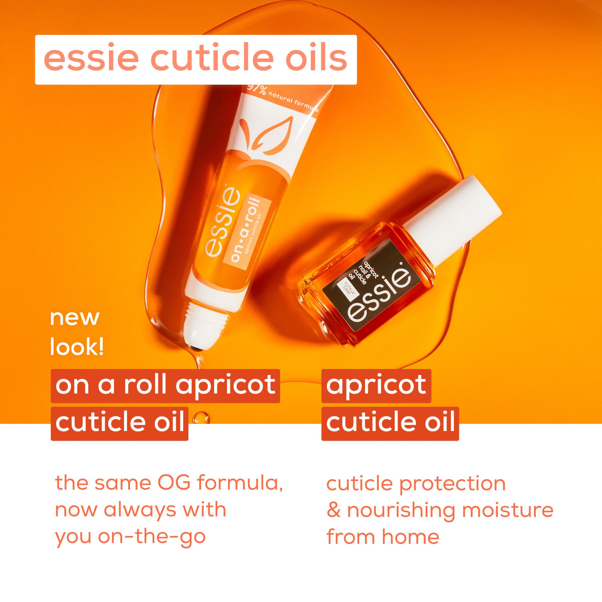 essie Apricot Cuticle Oil & Nail Treatment - 8-Free Vegan Formula for Stronger Nails - 0.46 fl oz Roll-On - Perfect for At-Home Manicures & Dry Cuticle Care