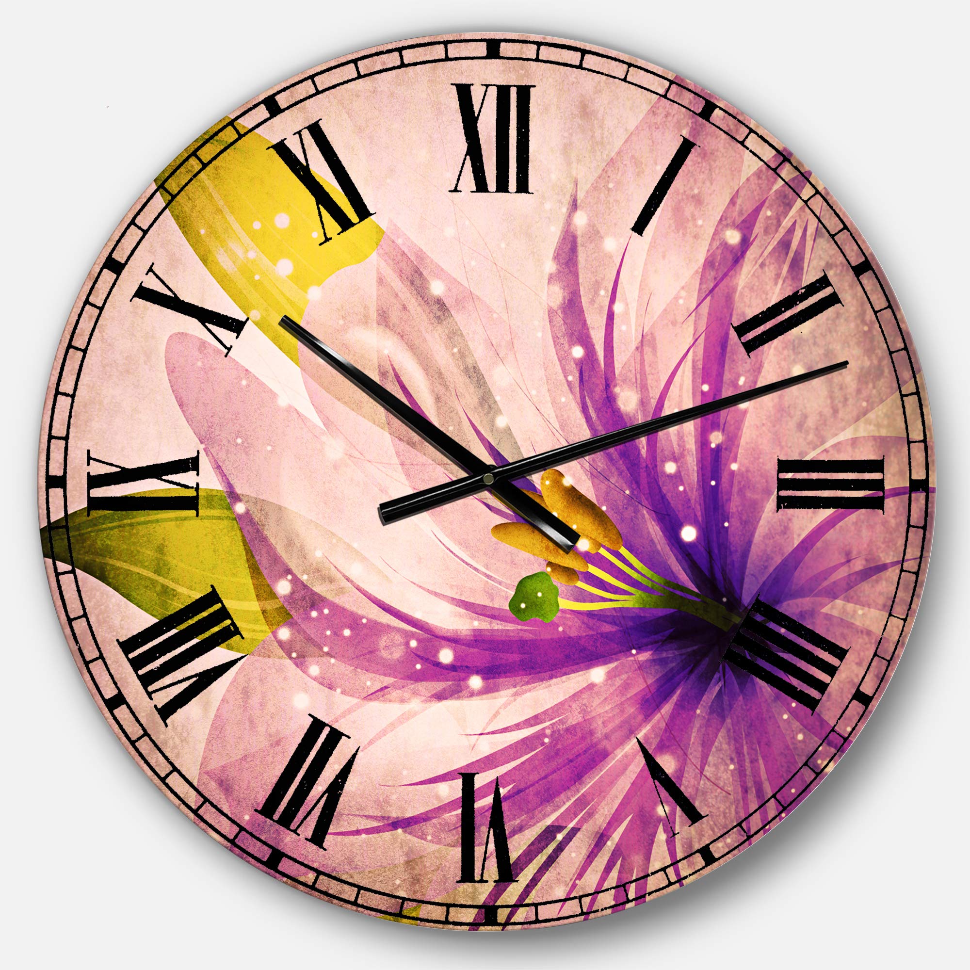 Designart Glowing Lily Flower Wall Clock - Traditional Round Metal Wall Art for Home Decor, Living Room, Bedroom & Office | Elegant Decorative Timepiece for Modern Interiors