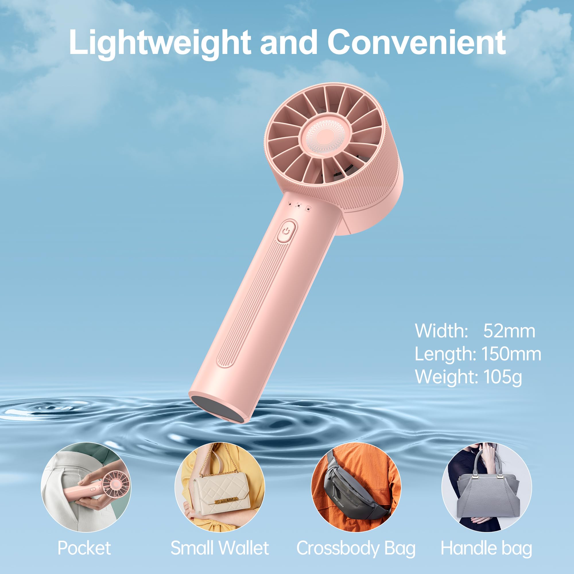 Portable Mini Handheld Fan - 3 Speed Adjustable, 2600mAh Rechargeable Battery (3-16H Runtime), Upgraded Motor, Compact Makeup Fan for Women | Perfect for Summer, Travel, Office & Outdoor Activities (Pink)