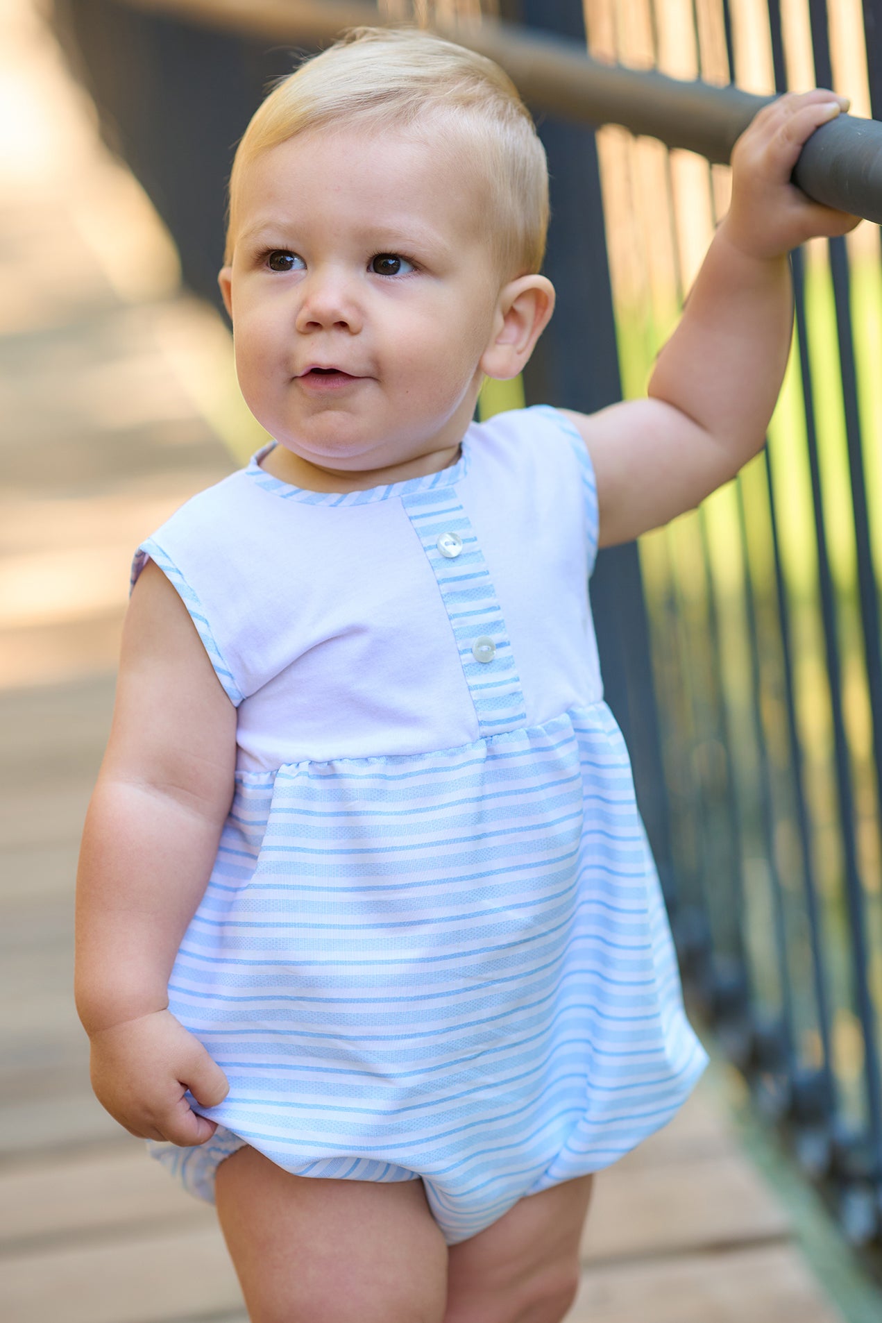 Sonny Baby Blue Striped Romper - Soft Cotton Newborn Jumpsuit for Boys & Girls | Perfect for Photoshoots, Playdates & Everyday Wear