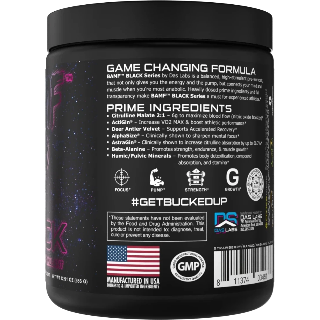Bucked Up BAMF BLACK Pre-Workout Supplement for Men & Women - Energy, Focus & Muscle Pump Enhancer for Gym & Fitness Training