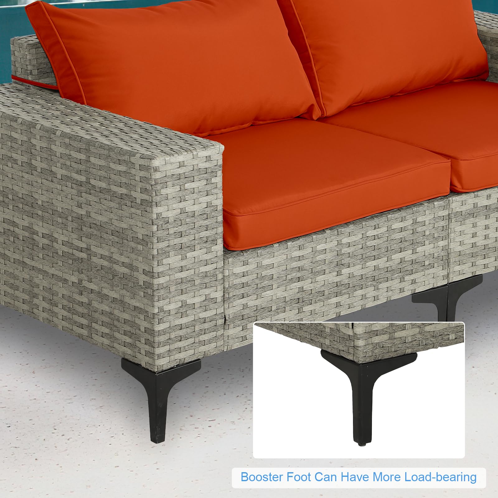 6-Piece Outdoor Sectional Sofa Set - All-Weather PE Rattan Wicker Patio Furniture with Thick Cushions for Poolside, Garden, Backyard - Orange | Perfect for Outdoor Entertaining, Lounging & Relaxation