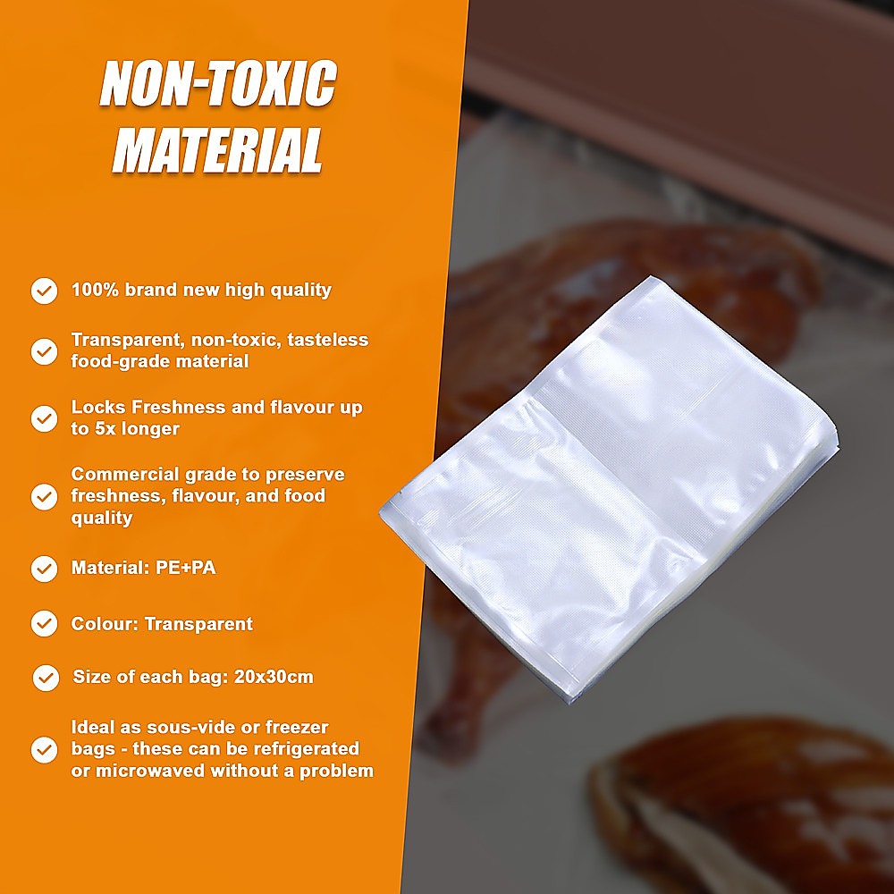 100 Pack Vacuum Sealer Bags for Food Storage - 20cm x 30cm Heat Seal Cryovac Bags | Keep Food Fresh Longer for Meal Prep, Sous Vide & Freezer Storage