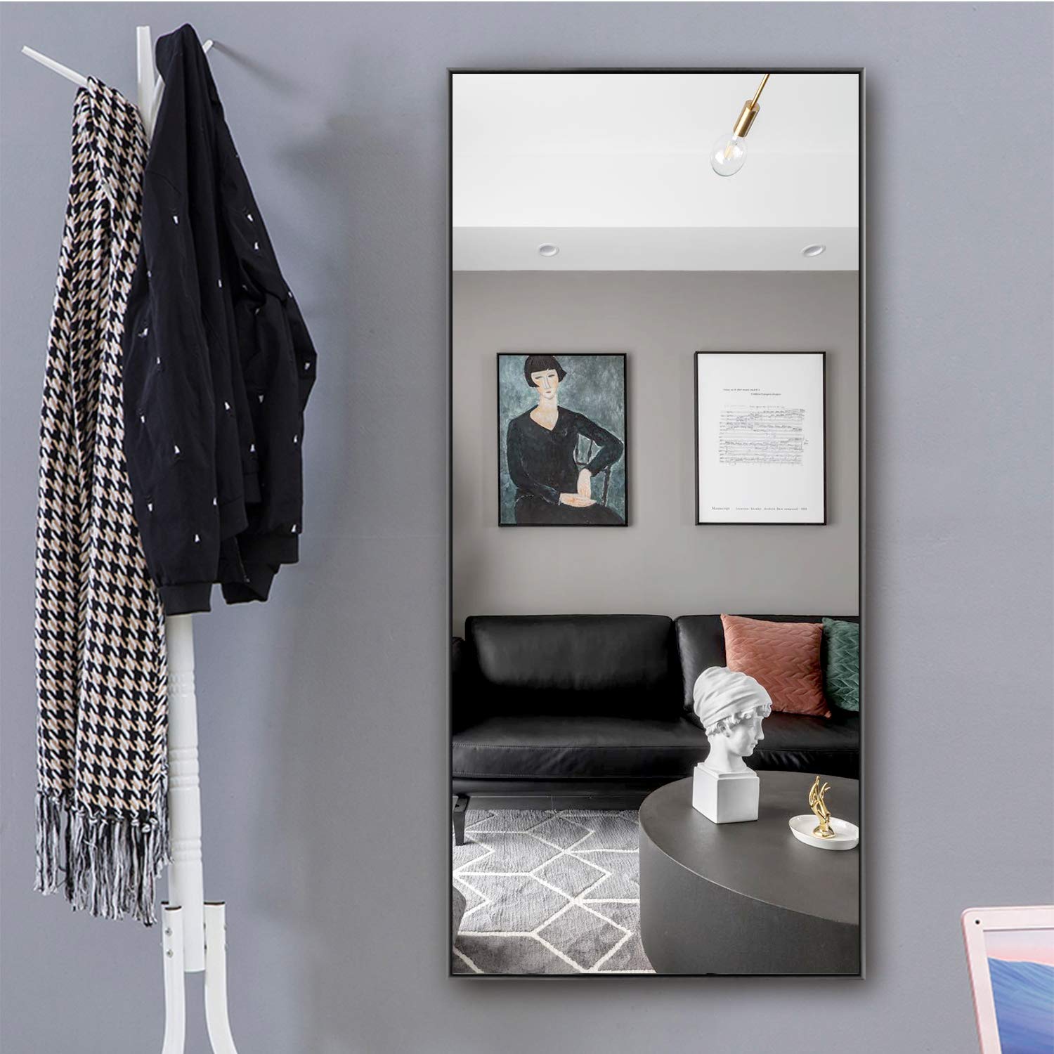 KIAYACI 47x22 Inch Wall Mounted Mirror - Full Length Floor Mirror for Bathroom, Bedroom, Living Room & Entryway - Modern Dressing & Makeup Mirror with Adjustable Tilt - Elegant Black Wall Decor for Home & Office Use