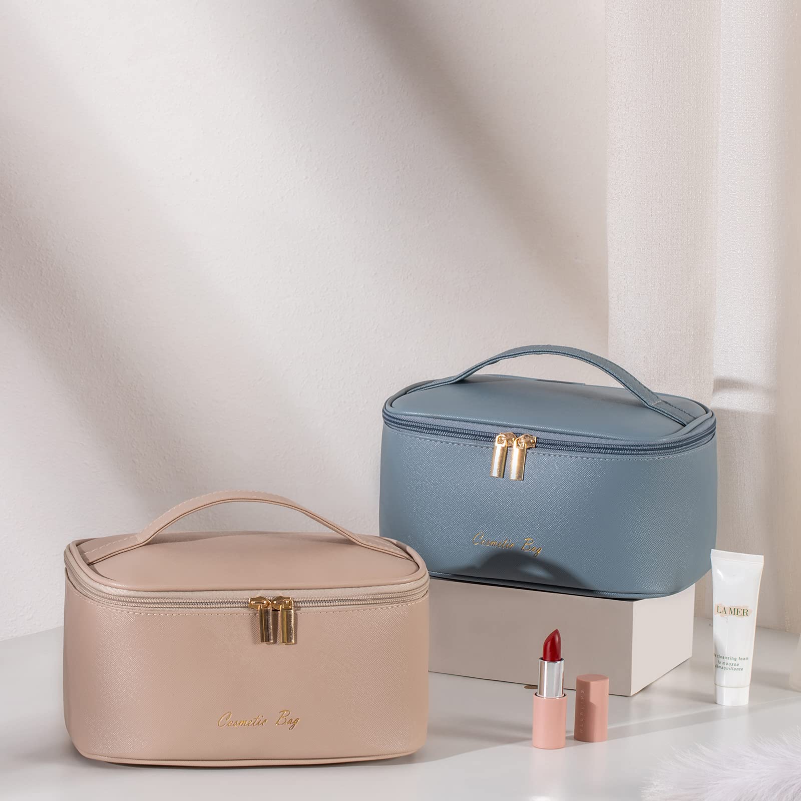 KITENROM Small Preppy Makeup Bag for Women - Cute Khaki Cosmetic Pouch & Travel Toiletry Organizer | Perfect for Daily Essentials, Gym, Travel & Gift Giving