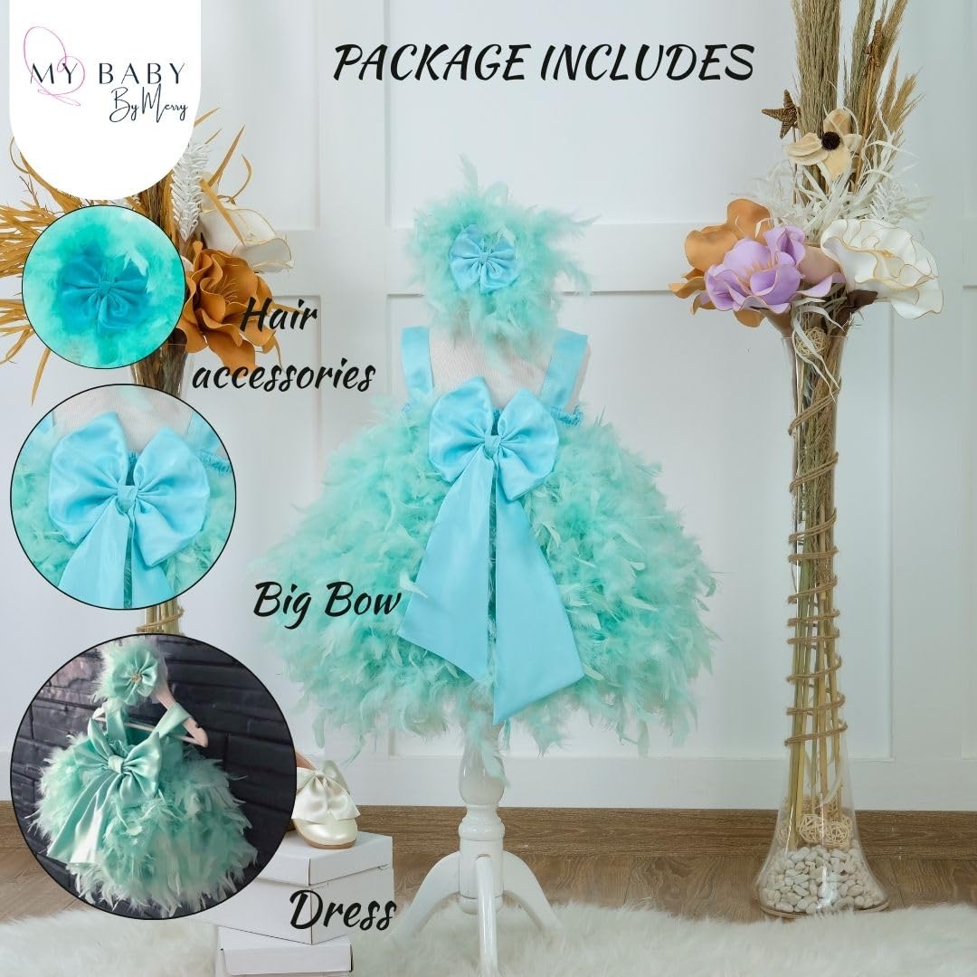 **Elegant Baby Girl Feather Cupcake Pageant Dress - Sleeveless Floral Maxi Toddler Outfit for Birthday, Holiday & Special Occasions - Green 9-12 Months US Kids' Size**    *Perfect for birthday parties, holiday celebrations, pageants, photo shoots, and special family events.*