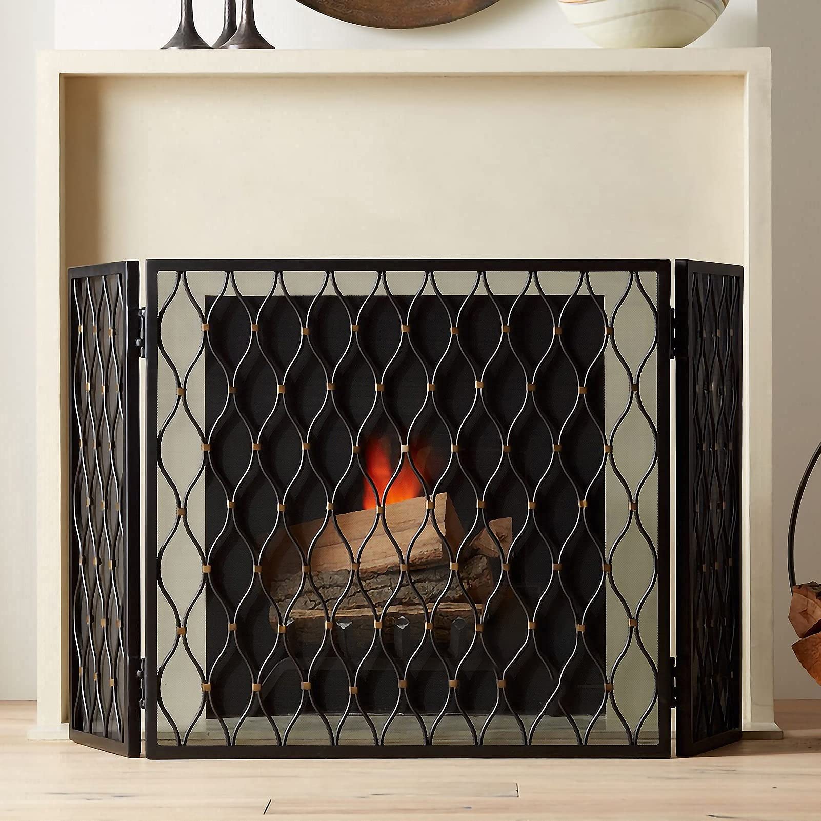 Heavy Duty 3-Panel Free-Standing Fireplace Screen - 30.7