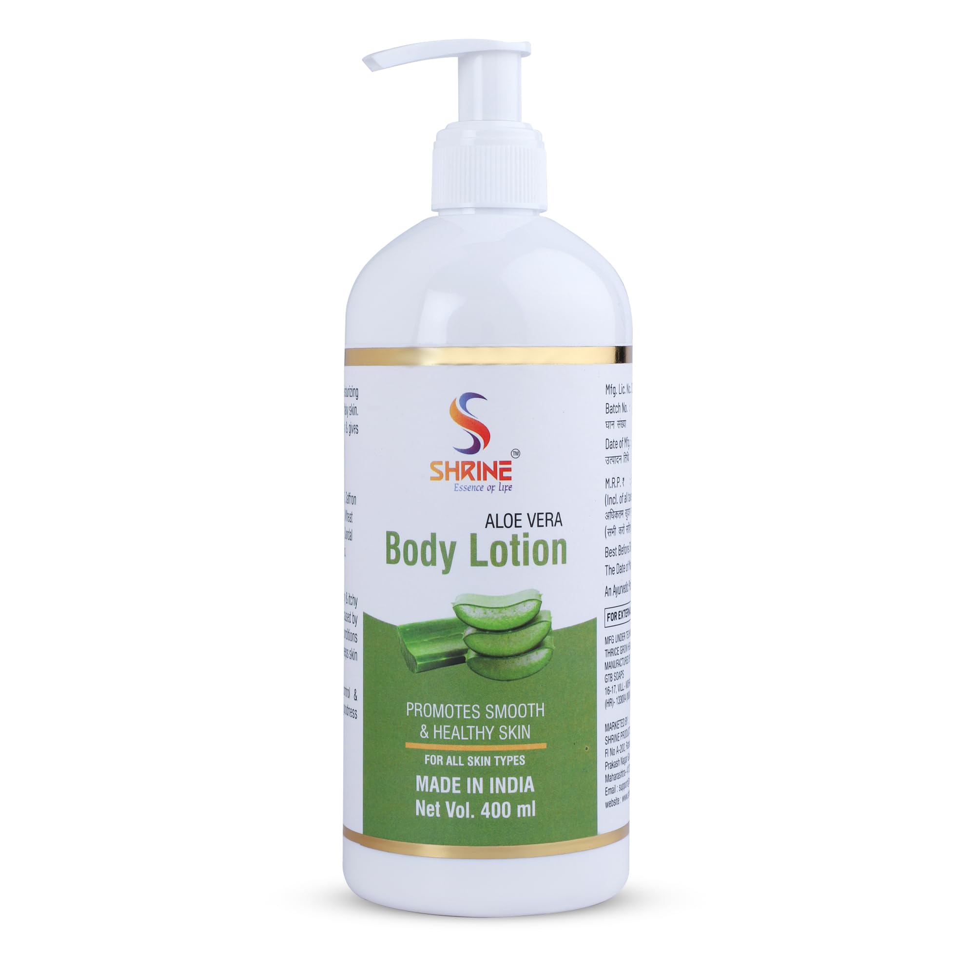 SHRINE Aloe Vera Body Lotion - Natural Moisturizer for All Skin Types, Hydrates & Soothes Dry Skin, 13.5 fl oz (400ml) - Perfect for Daily Skincare Routine, After Sun Care & Winter Dryness Relief