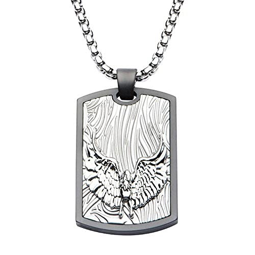 Men's Gun Metal Eagle Dog Tag Pendant with Chain - Sandblasted Military Style Necklace for Everyday Wear & Gifts | Perfect for Veterans, Bikers, and Patriotic Fashion