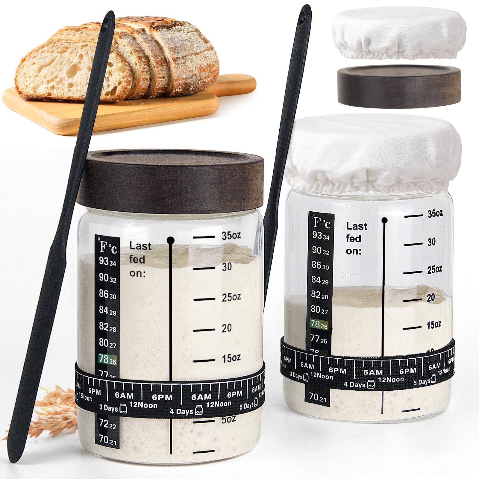 77L 35OZ Sourdough Starter Jars (2-Pack) - Premium Bread Baking Kit with Glass Jars for Homemade Sourdough - Perfect for Artisan Bread Making & Fermenting at Home