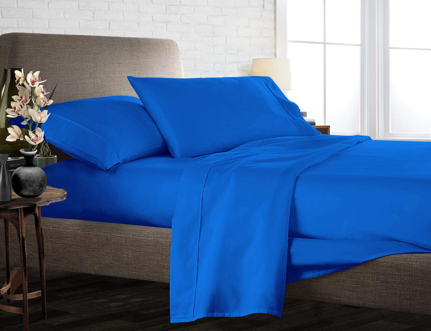 Premium 850-Thread-Count 100% Egyptian Cotton Bed Sheets Set - 4-Piece King Size Luxury Bedding in Royal Blue - Deep Pocket Fits Mattress Up to 18