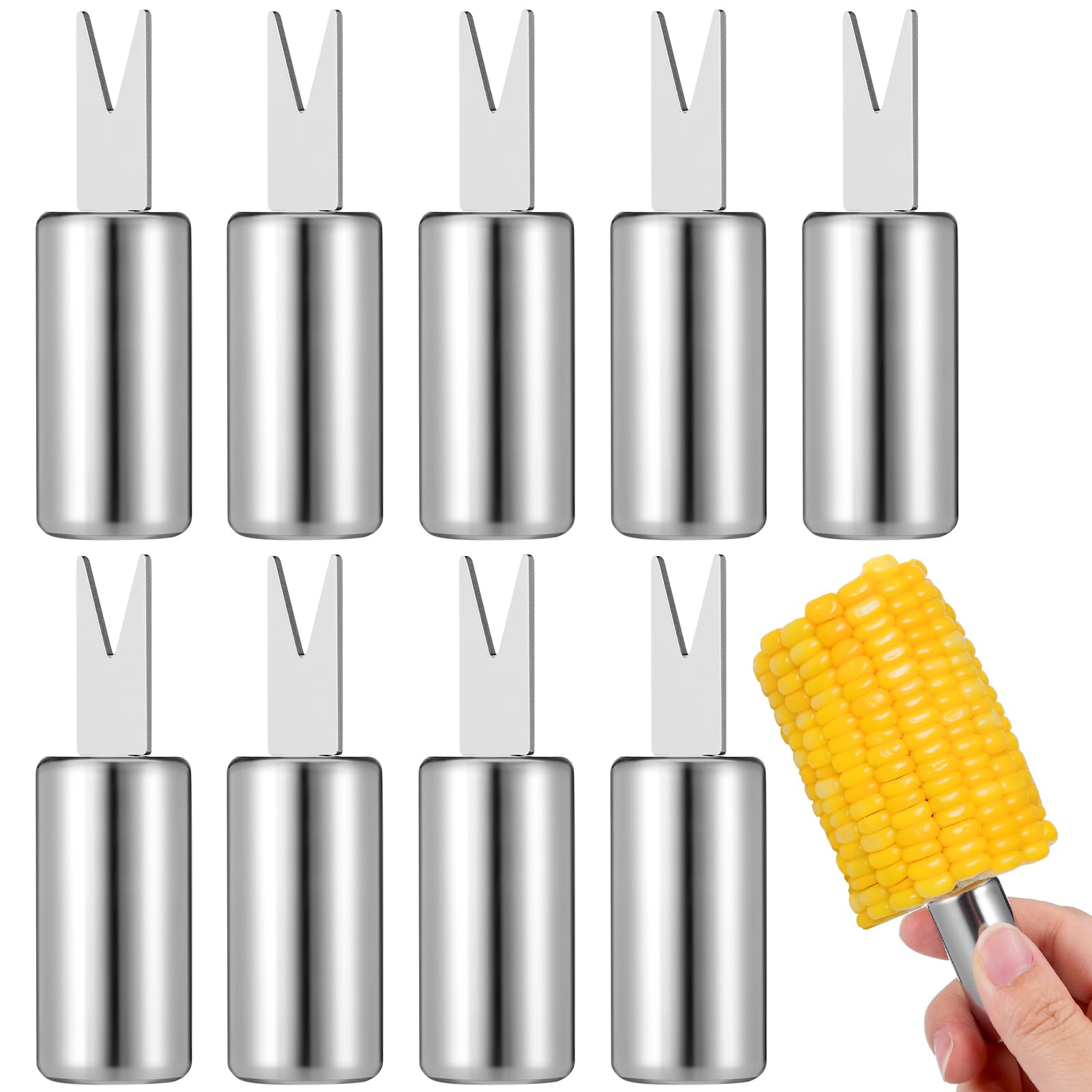 10Pcs Stainless Steel Corn Cob Holders - BBQ Forks & Skewers for Grilling, Camping, Picnics - Perfect for Outdoor Cooking, Home Parties & Backyard Barbecues