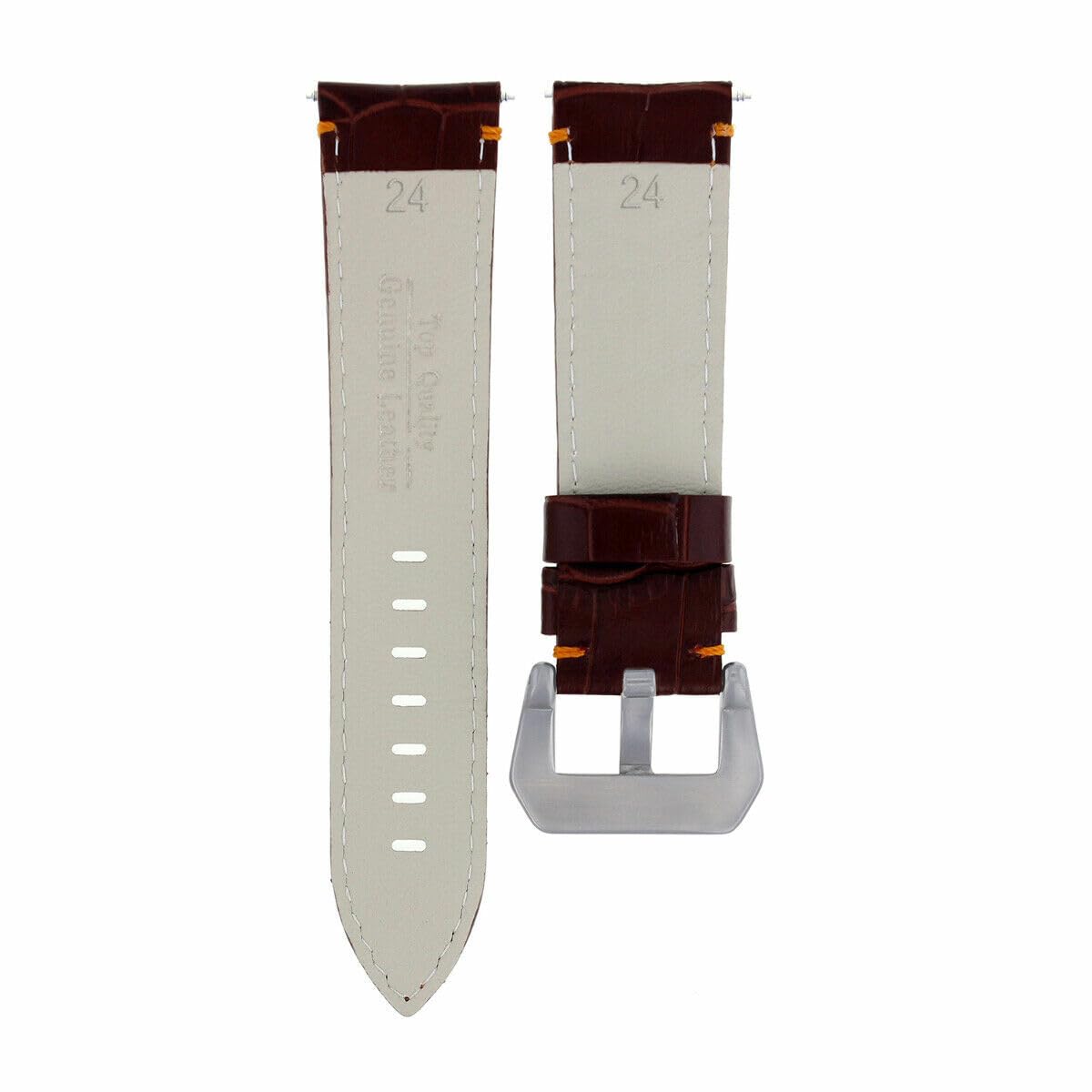 24mm Genuine Leather Watch Band Strap for Montblanc - Premium Brown Leather with Orange Stitching | Replacement Watch Strap for Dress Watches, Business & Formal Occasions