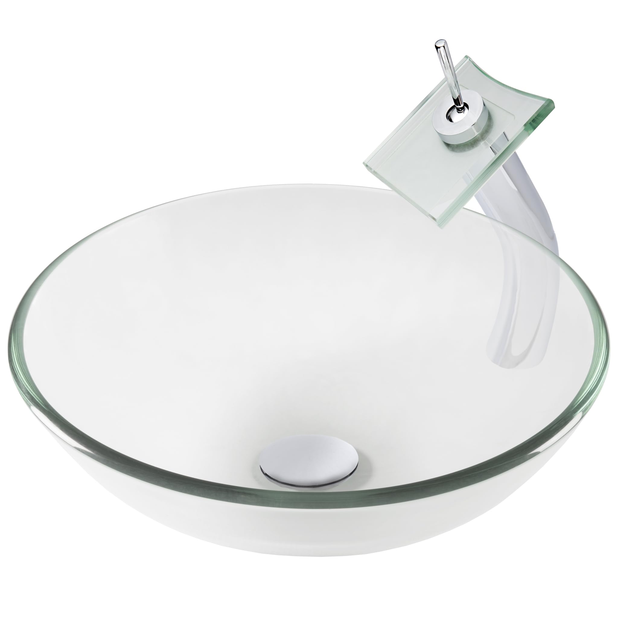 Novatto BONIFICARE Modern Glass Vessel Bathroom Sink Set with Chrome Faucet - Perfect for Contemporary Bathroom Vanities, Powder Rooms, and Luxury Home Decor