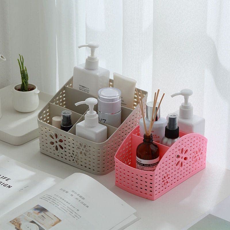 Plastic Makeup Storage Organizer Caddy with 5 Divided Compartments - Mesh Hollow Design Cosmetic Organizer for Bathroom Vanity, Shower, Kitchen & Office Desk - Perfect for Countertop Storage & Beauty Product Organization