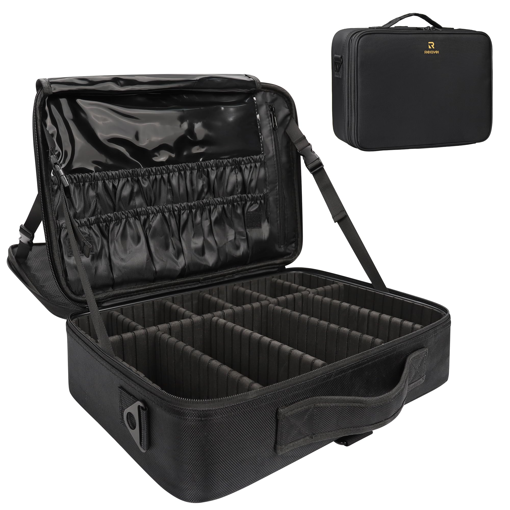 MONSTINA 16.5'' Large Capacity 3-Layer Makeup Train Case - Professional Cosmetic Organizer & Brush Holder for Makeup Artists, Barbers & Travel | Perfect for Hair Tools (Curler, Straightener), Brushes & Cosmetics Storage | Ideal for Salon, Home Use & On-the-Go Beauty Professionals