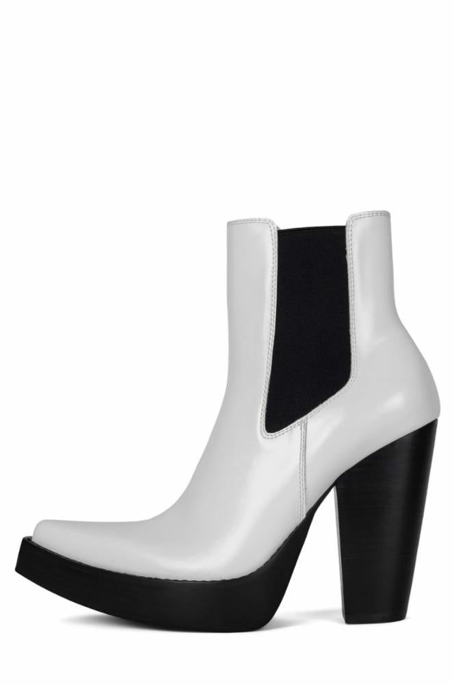 Jeffrey Campbell Women's Subculture White M Leather Boots - Stylish Chunky Heel Ankle Booties for Casual Outfits & Night Out