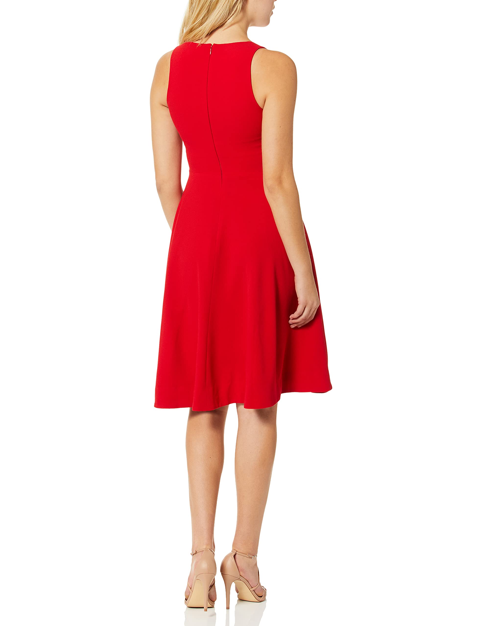 Dress the Population Women's Catalina Solid Sleeveless Fit & Flare Midi Dress - Elegant Cocktail & Summer Party Outfit for Weddings & Date Nights