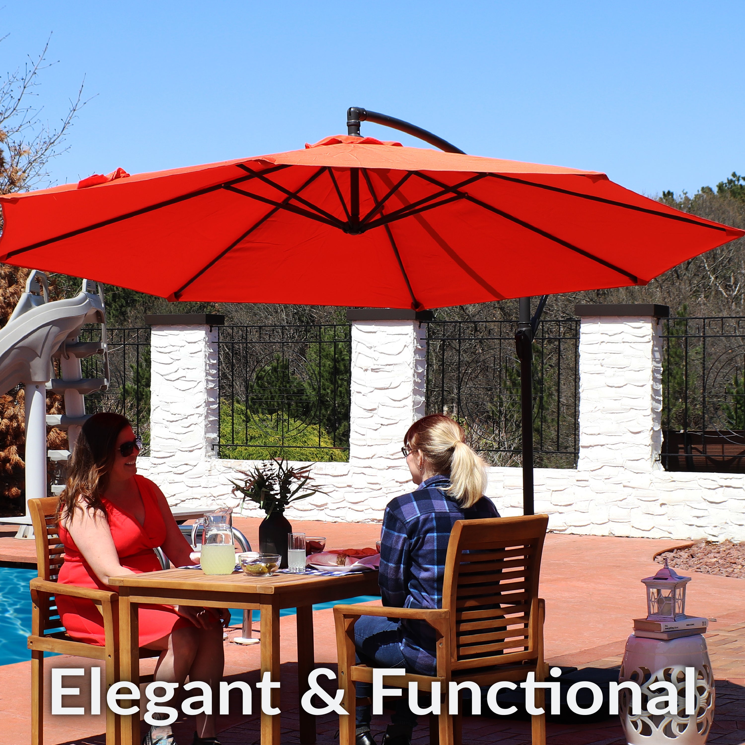 10' Offset Patio Umbrella with Cantilever & Cross Base - Heavy Duty Outdoor Sun Shade for Pool, Deck, Garden, and Backyard - Sunnydaze