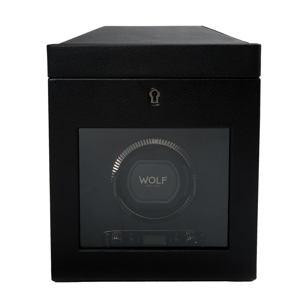 Premium British Racing Single Watch Winder with Storage - Black | Automatic Watch Winder Box for Men | Perfect for Watch Collectors & Luxury Timepiece Storage | Home Office & Travel Use