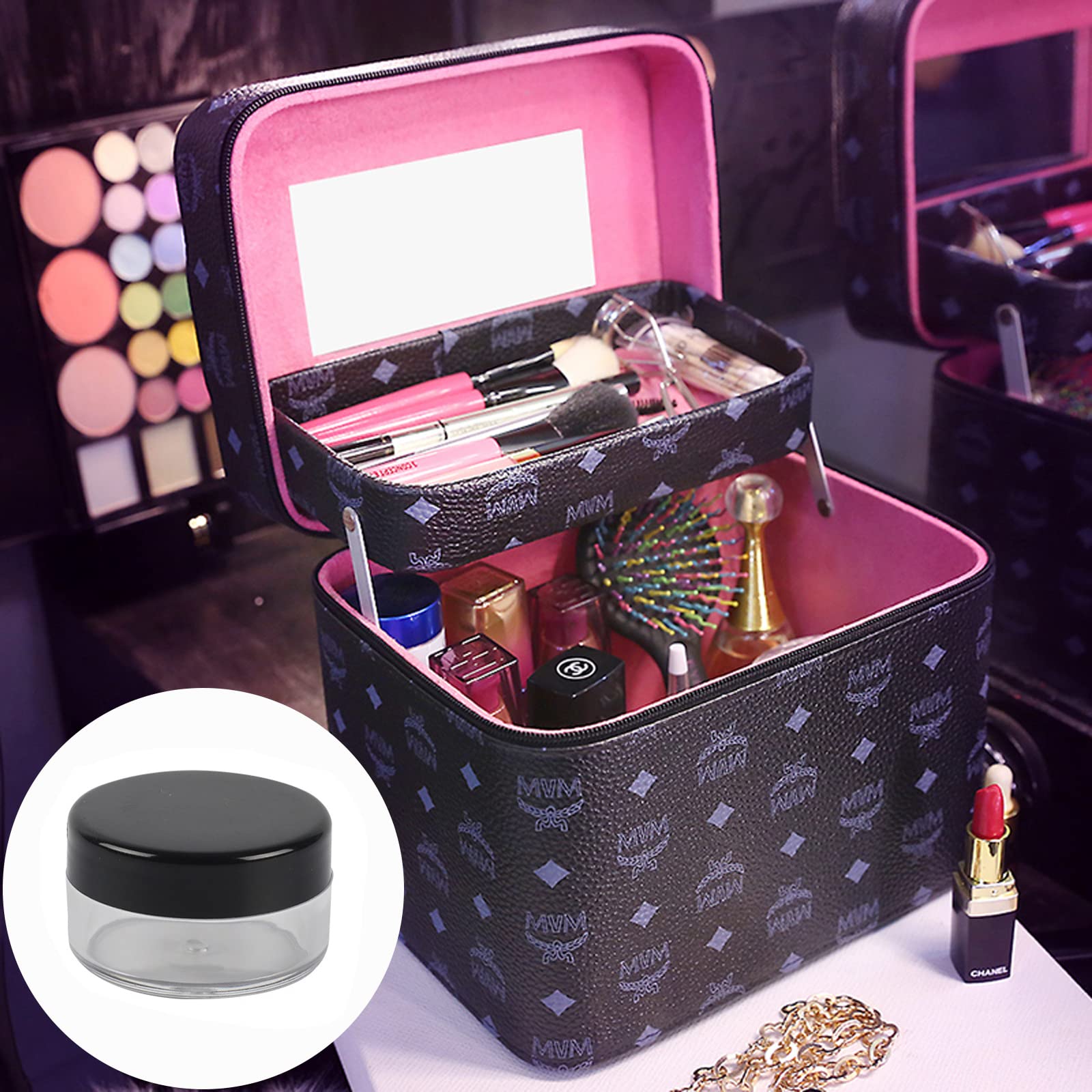 4 Pack Small Travel Toiletry Pots - 10 Gram Cosmetic Sample Jars with Lids - Leakproof Plastic Containers for Lip Balm, Creams & Makeup Samples (Black) | Perfect for Travel, Gym & Daily Beauty Organization