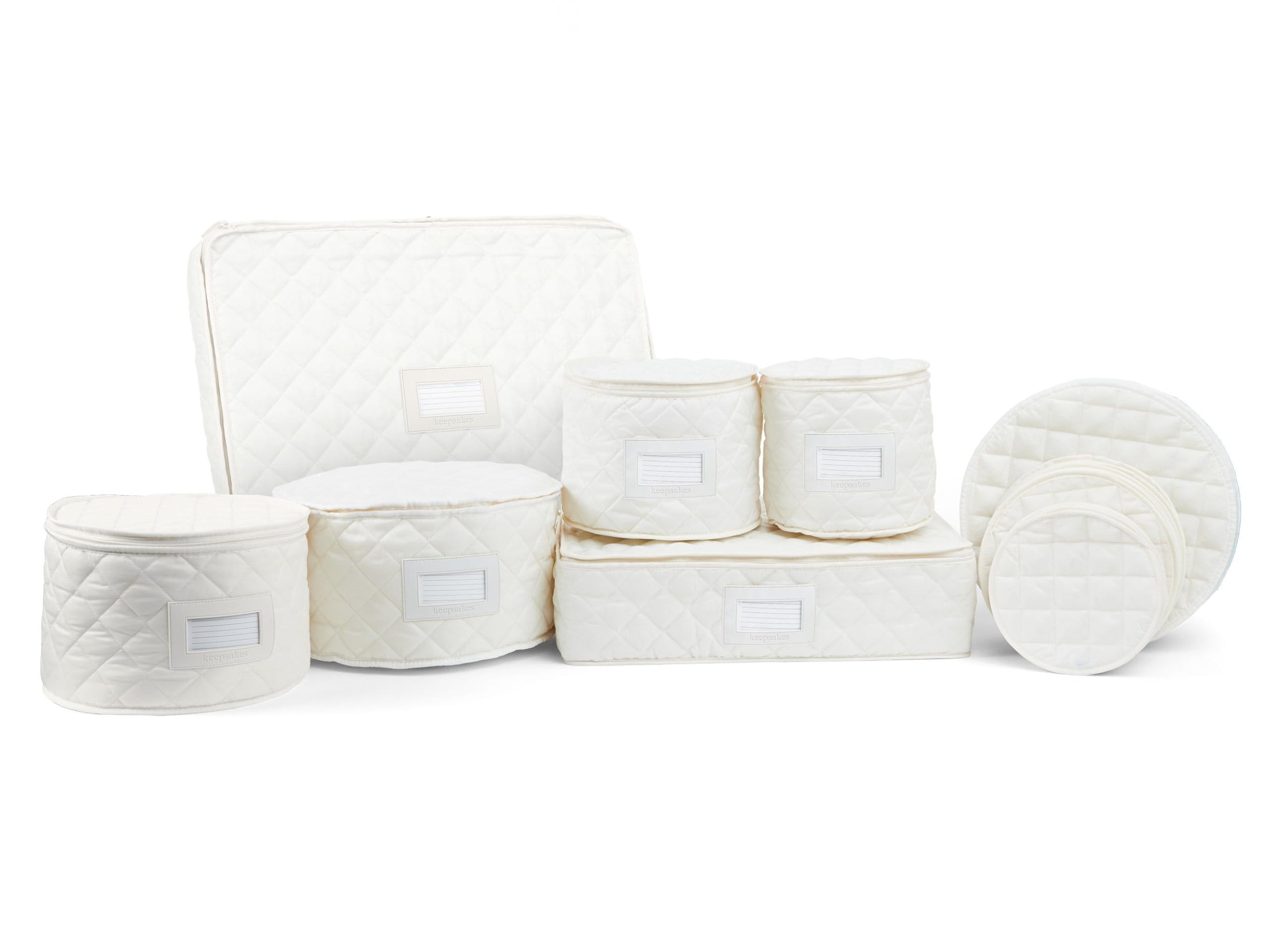 Covermates Keepsakes Dish Storage Set - Padded Protection with ID Window, Stain Resistant & Machine Washable - China Storage Organizer for Fine Dining & Entertaining (Cream)