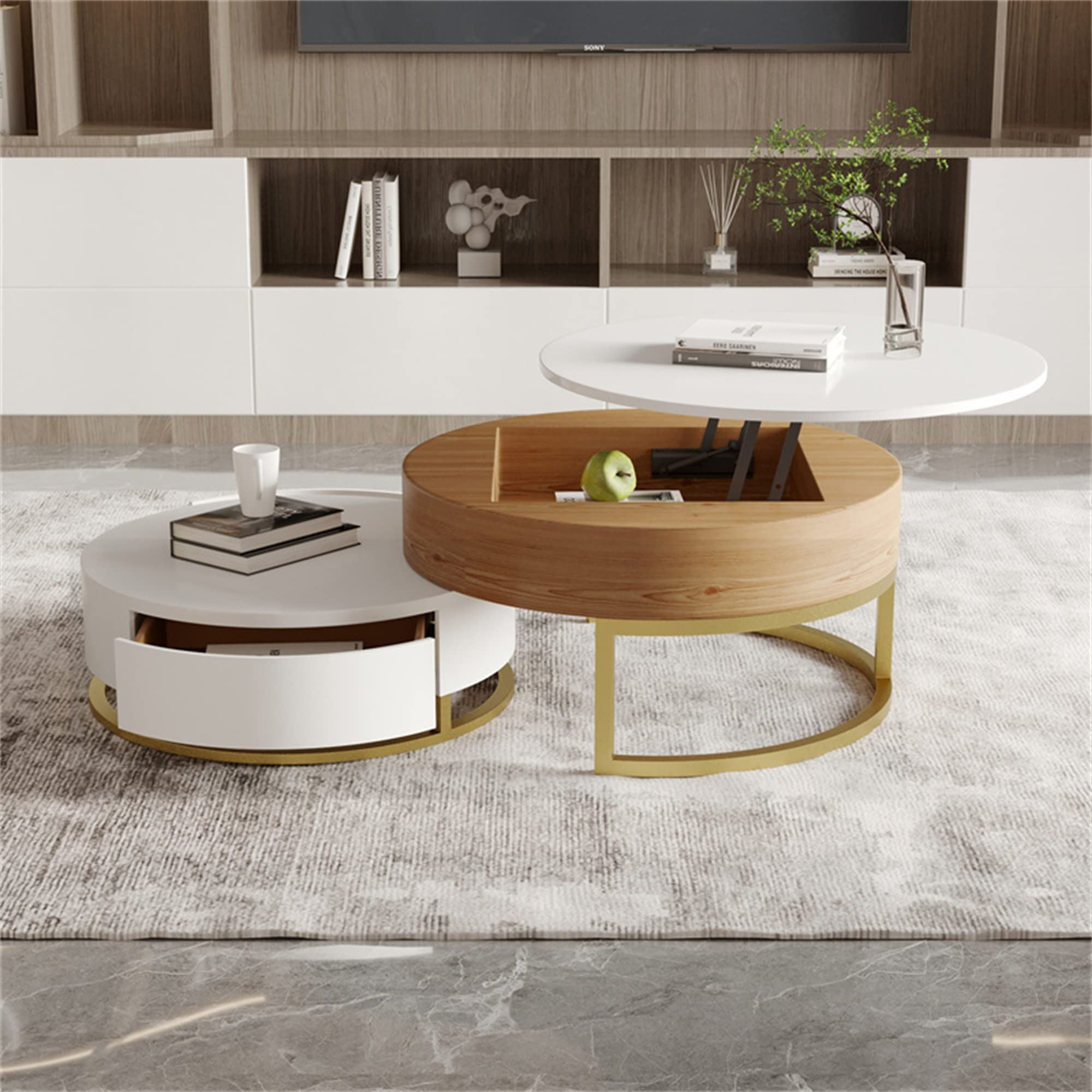 Lift Top Coffee Table with Hidden Storage - 2-Piece Set for Living Room & Office