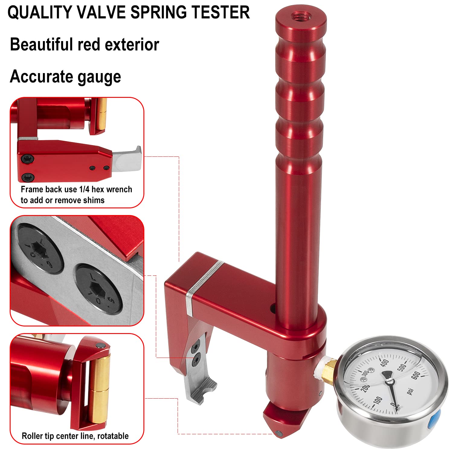 PC-100 Universal Valve Seat Pressure Tester | 0-600 PSI Adjustable On-Head Valve Spring Compression Tester Gauge | Perfect for Automotive Engine Repair & Motorcycle Maintenance