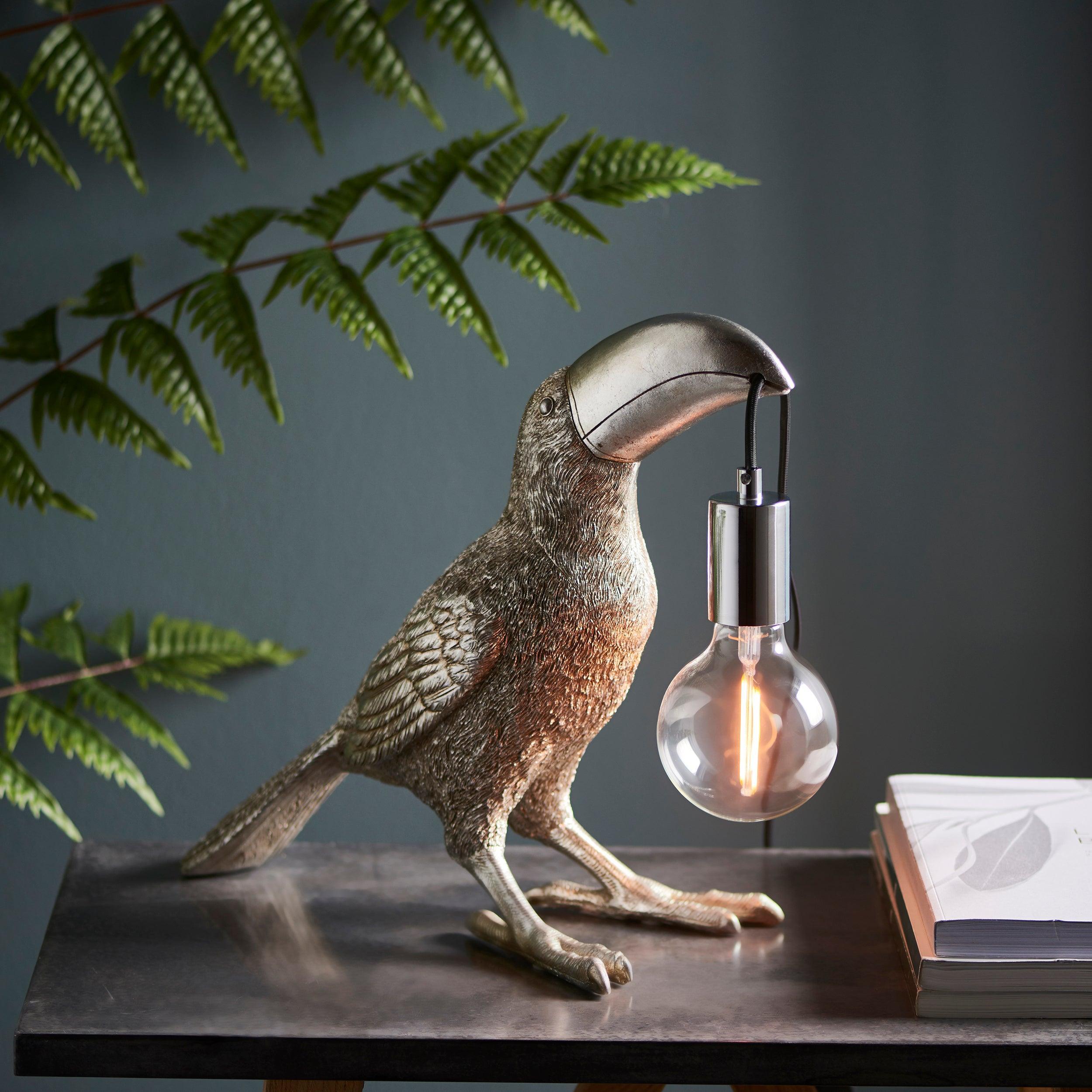 Arthur Silver Toucan Table Lamp - Modern Living Room & Bedside Lighting for Home Decor - Perfect for Reading, Relaxing & Creating Ambiance