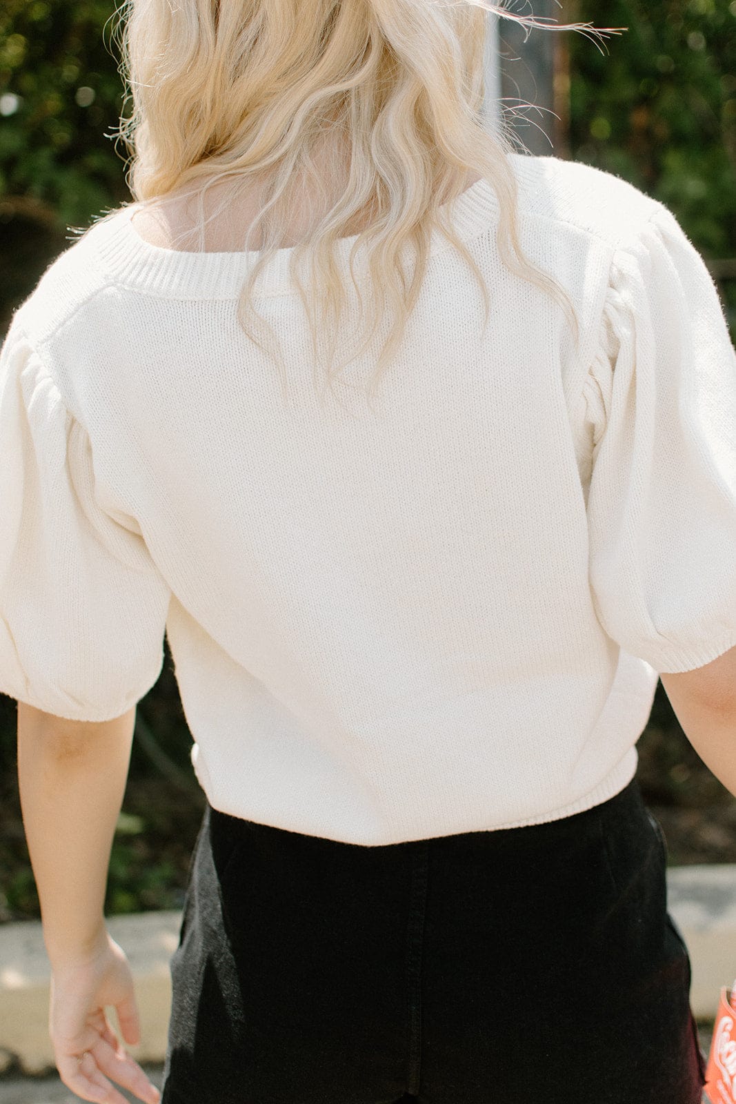 Ivory Puff Sleeve Bow Detail Knit Top for Women - Elegant Casual Blouse for Office, Date Night & Spring Outfits