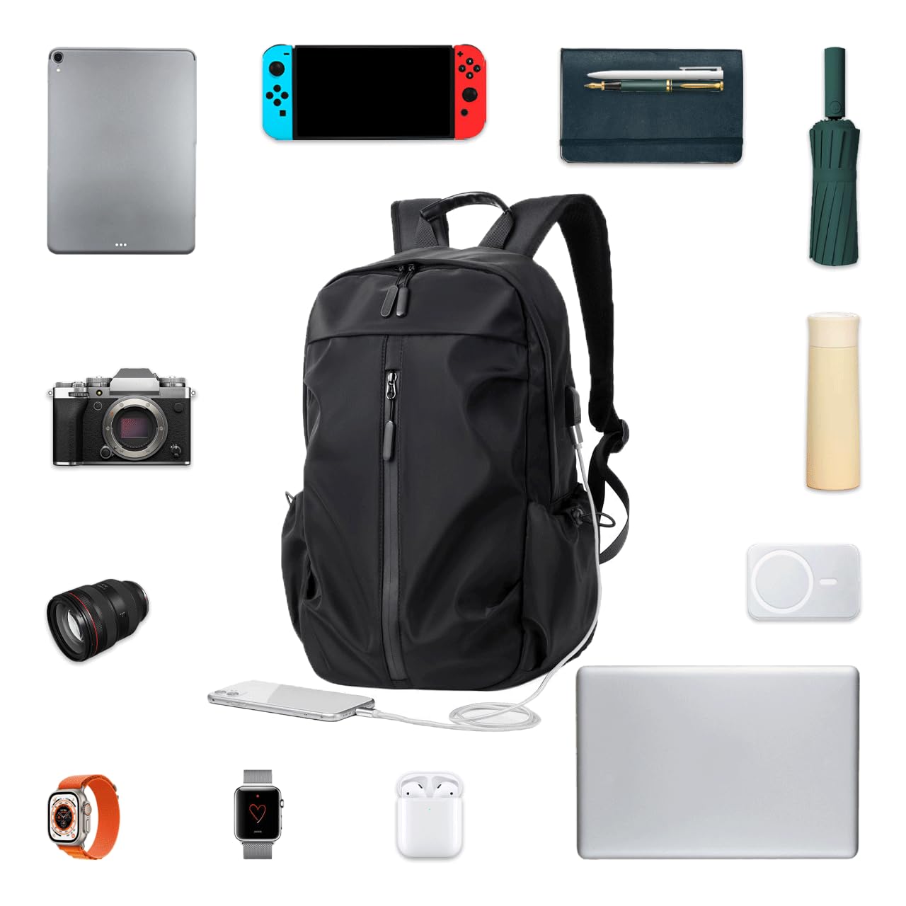 Stylish Waterproof Laptop Backpack for Men & Women - 15.6 Inch USB Charging Travel Computer Bag - Lightweight 20L Business Casual Backpack for Work, Gym, Sports & Daily Use