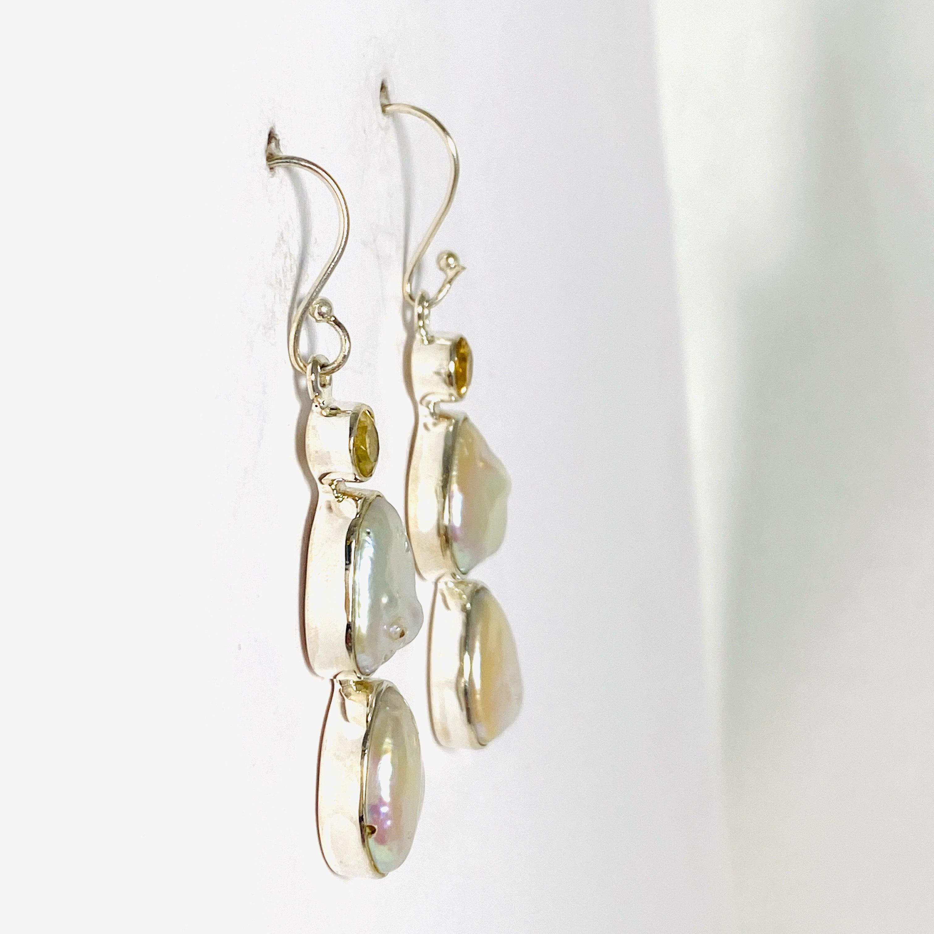 Pearl & Citrine Faceted Earrings E2530 CT - Elegant Dangle Earrings for Women, Perfect for Weddings, Parties & Special Occasions