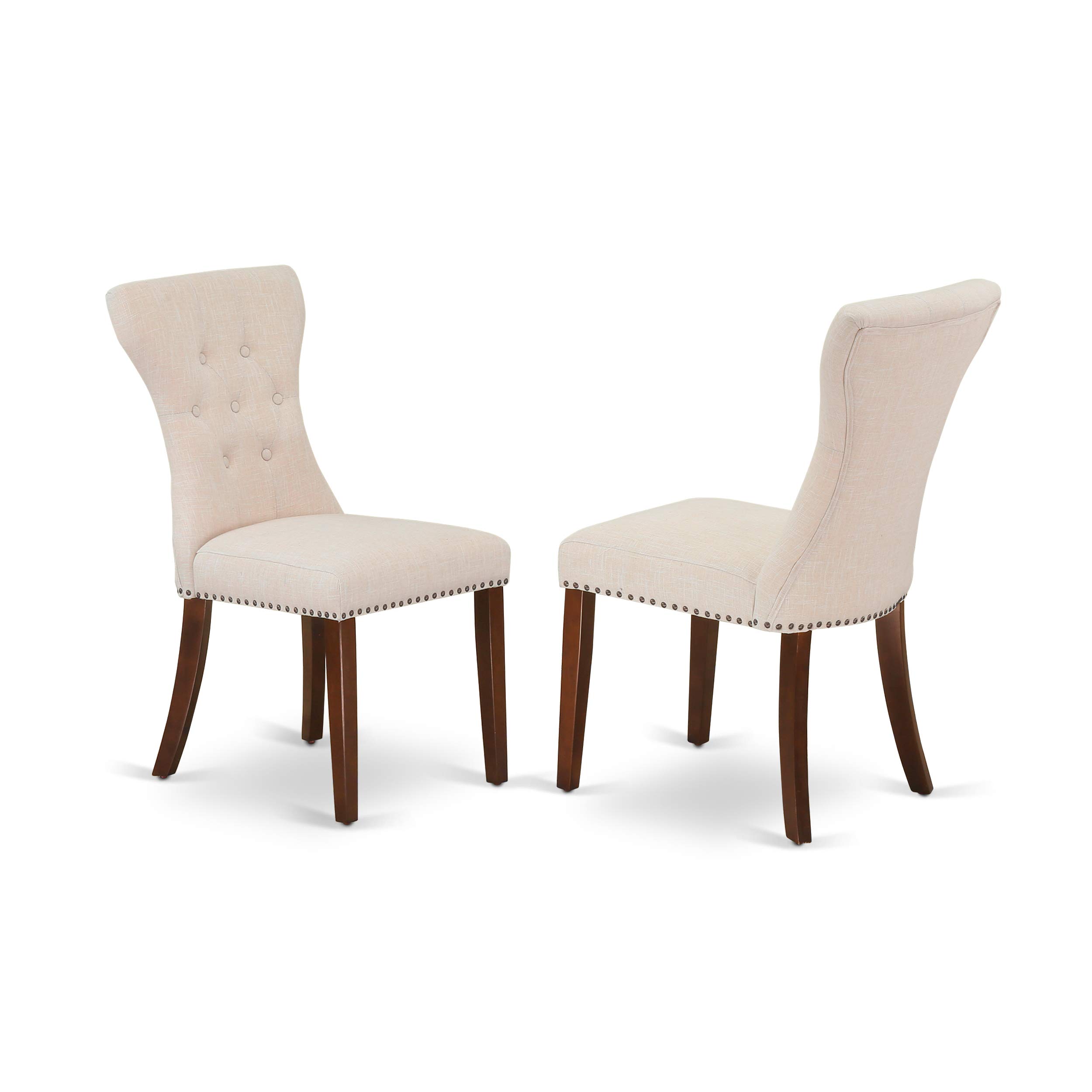 East West Furniture 5-Piece Round Dining Table Set with Pedestal Base & 4 Light Beige Linen Chairs - 42 Inch Mahogany Kitchen Table for Small Spaces, Breakfast Nook, Apartment Dining | HBGA5-MAH-32