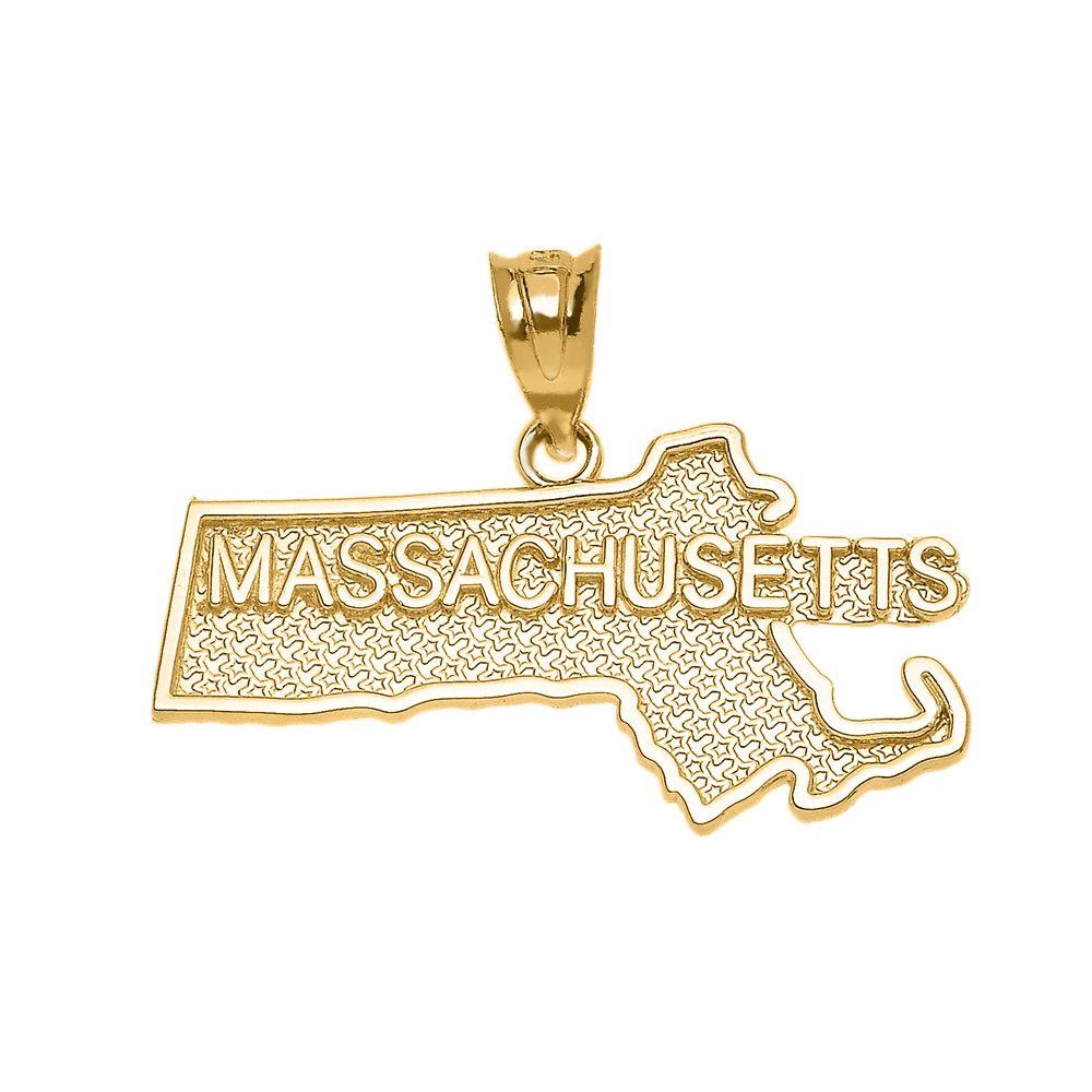 14k Yellow Gold Massachusetts State MA Map Charm Pendant - Perfect for Necklaces, Bracelets & Travel Gifts