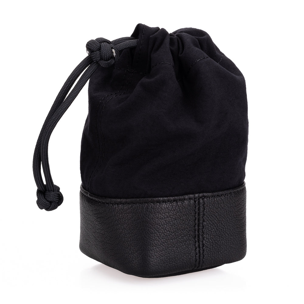 Artisan & Artist ACAMLP 140 Medium Black Fabric and Leather Lens Pouch - Premium Camera Lens Case for DSLR & Mirrorless Cameras - Perfect for Travel, Photography & Equipment Protection
