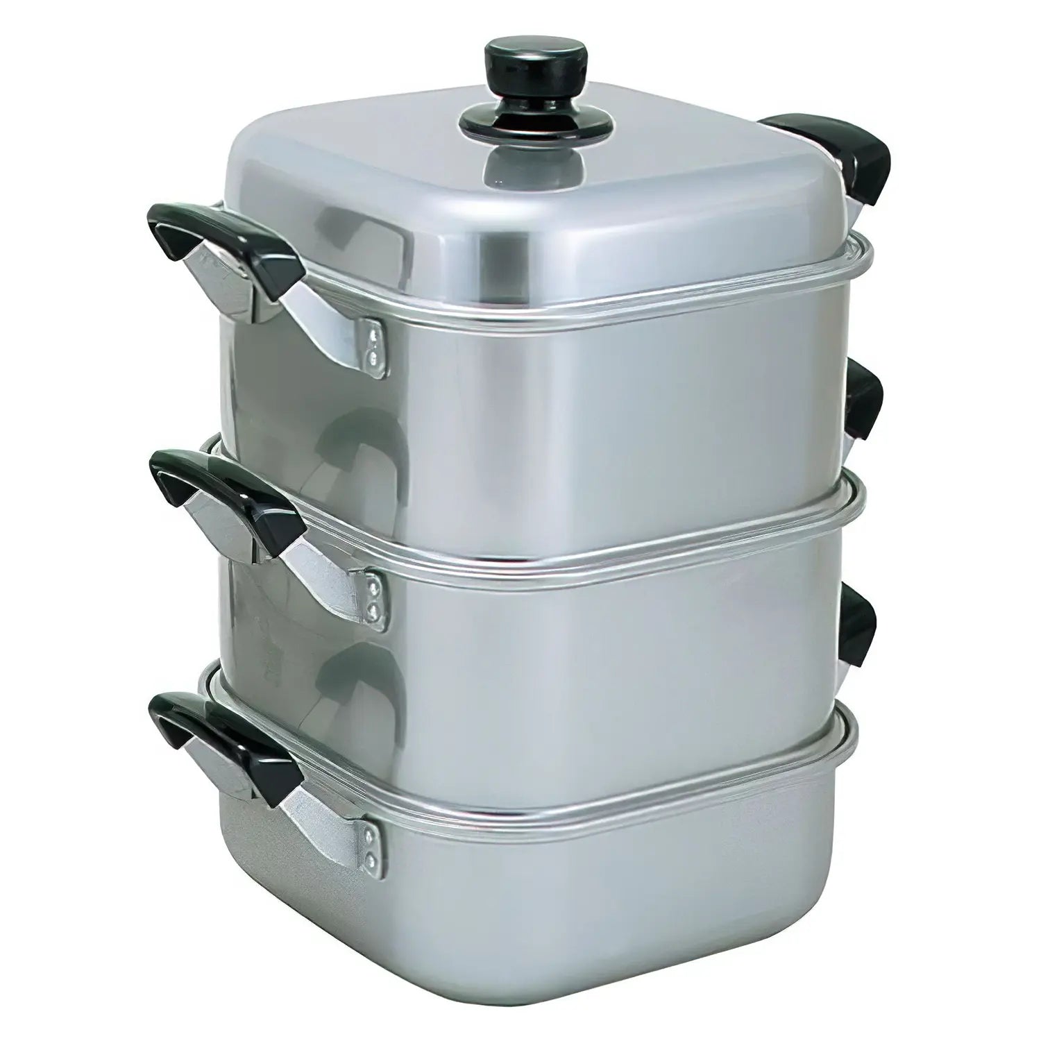 Premium Akao 3-Tier Aluminum Square Steamer for Dumplings, Vegetables & Seafood - Perfect for Home Cooking, Restaurants & Asian Cuisine