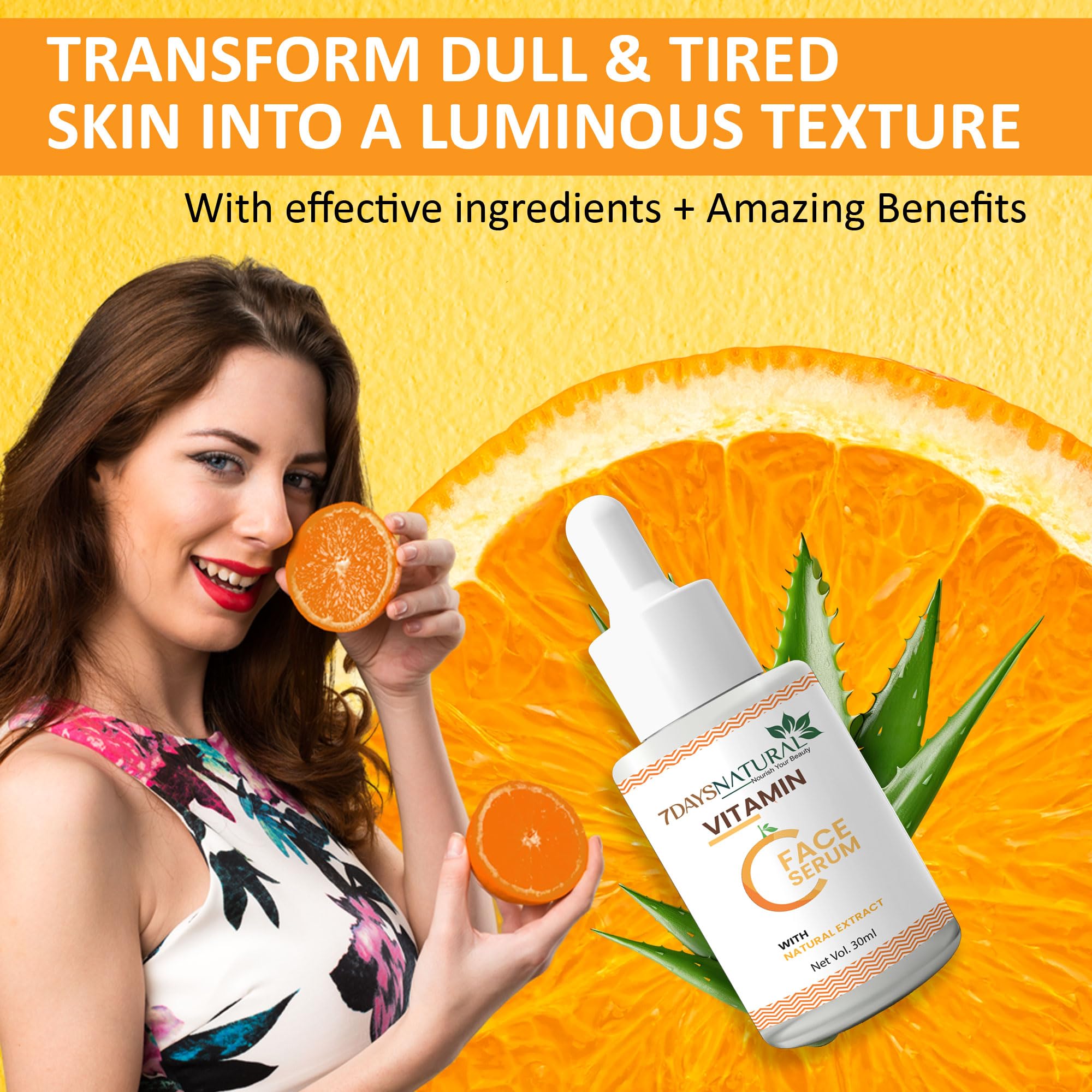 7 DAYS Vitamin C Face Serum with 2% Niacinamide - Brightens Skin Instantly, Reduces Dark Spots & Hyperpigmentation | Anti-Aging Facial Treatment for Glowing Skin | Day & Night Use for All Skin Types