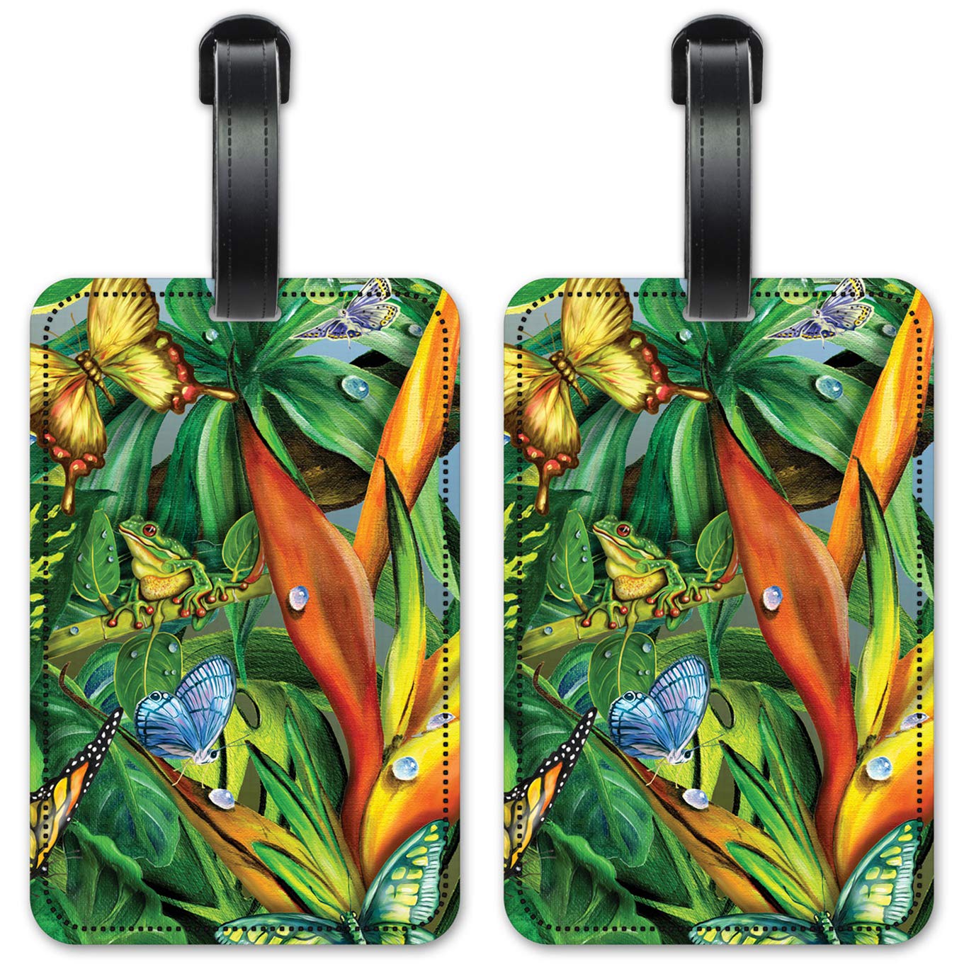 Colorful Frog & Butterflies Luggage ID Tags - Waterproof Suitcase Identification Cards Set of 2 - Perfect for Travel, Backpacks & Kids' School Bags