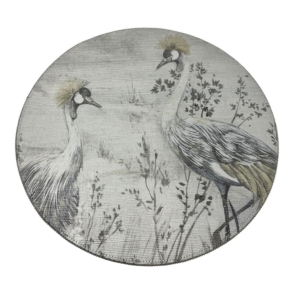 Set of 4 Elegant Crested Crane Round Placemats with Beaded Edge - Perfect for Dining Table Decor, Wedding Reception, and Home Decor