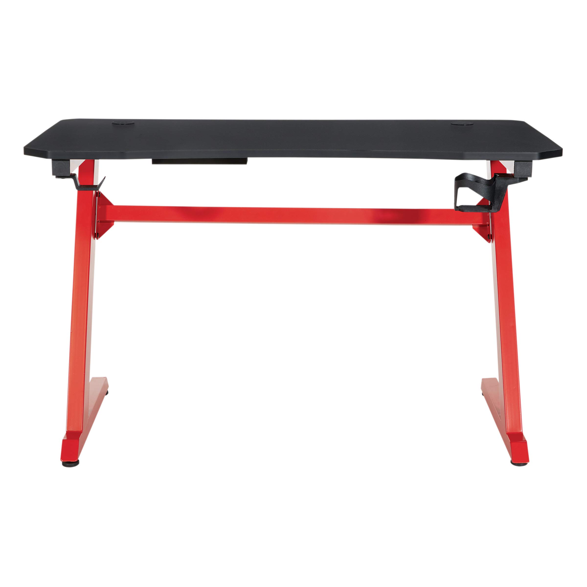 OSP Home Furnishings Ghost Battlestation Gaming Desk - Carbon Fiber Surface, Matte Black Top & Red Legs with Accessories | Perfect for PC Gaming Setup, Streaming & Home Office Workspace